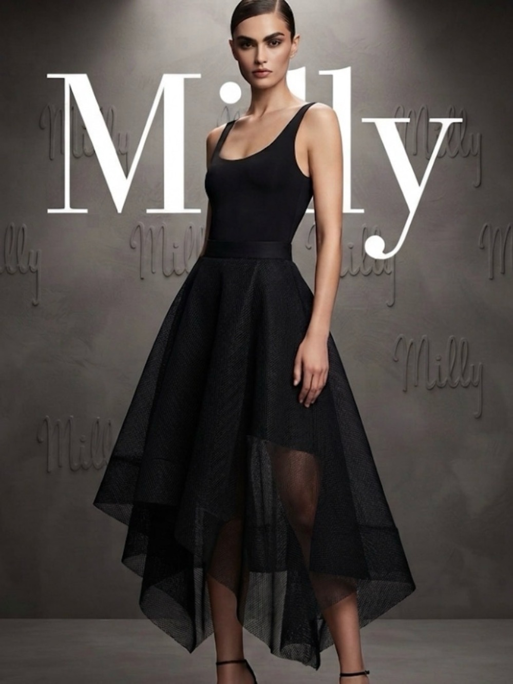 Authentic Milly designer gorgeous elegant sheer black toule skirt sz 4